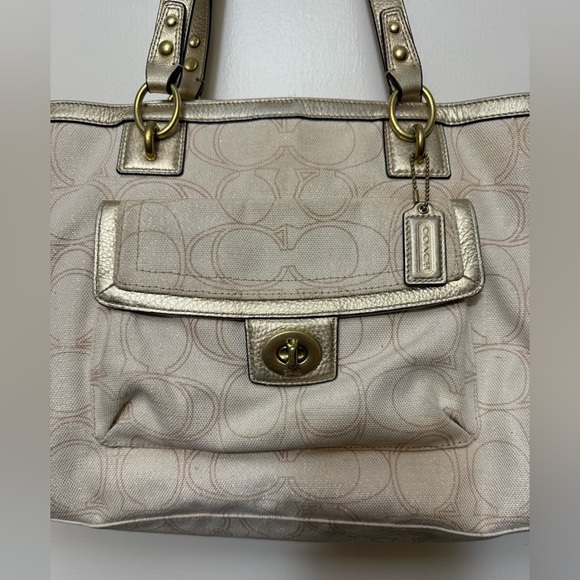 Coach Penelope Signature Cream/Gold Tote‎ Bag - Picture 2 of 10